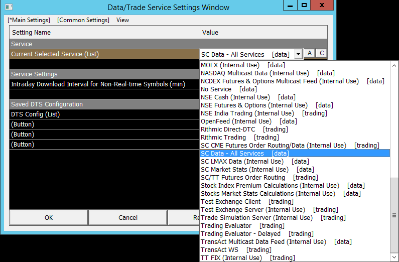 data trade service settings